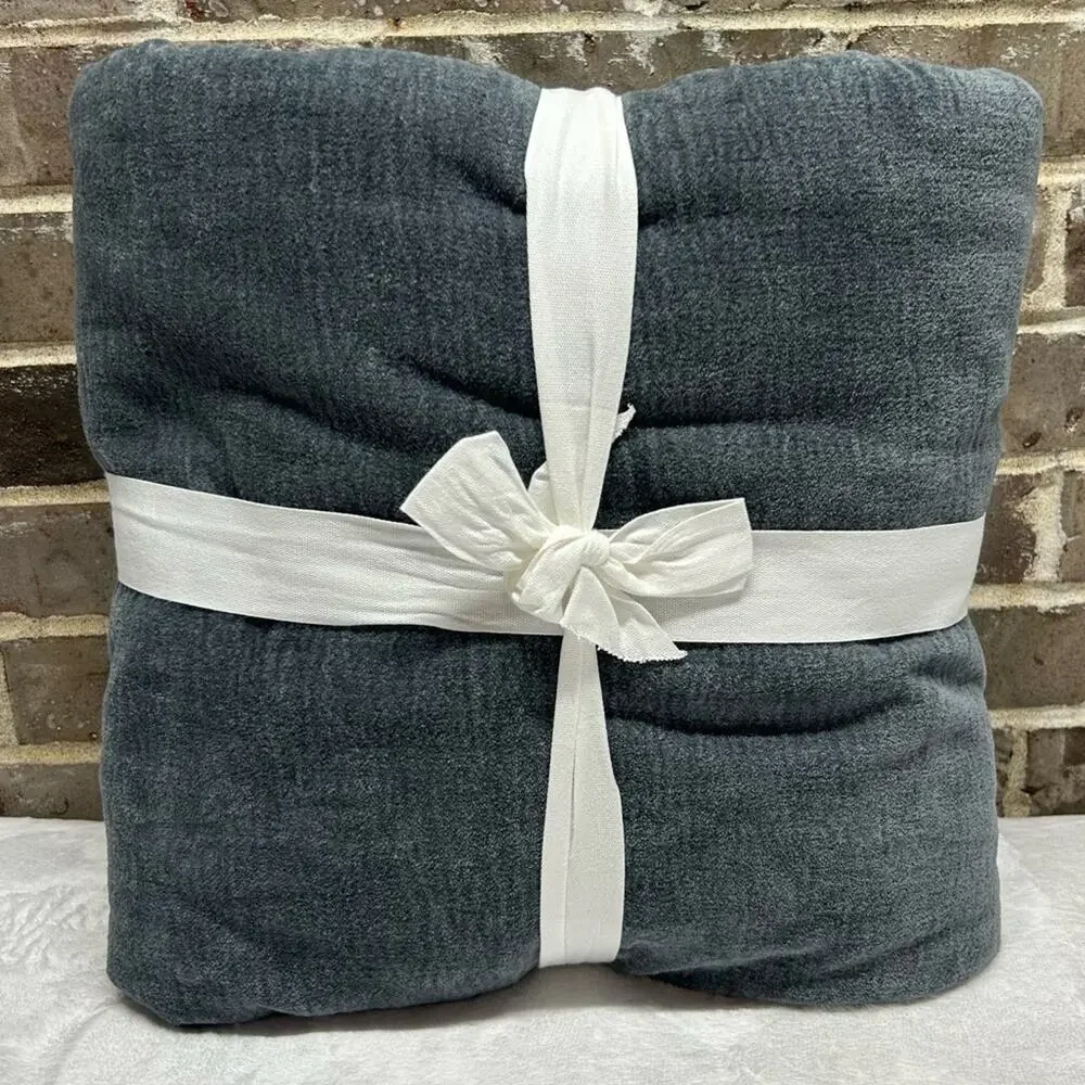Pottery Barn Cozy Cloud Duvet Cover Steel Blue Bedding Full / Queen Buttons NEW